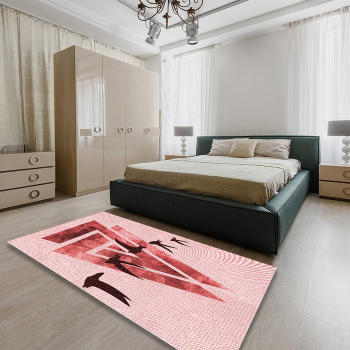 Patterned Red Rug in a Bedroom, pat531rd