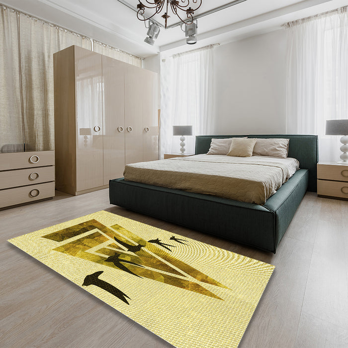 Patterned Dark Golden Brown Rug in a Bedroom, pat531yw