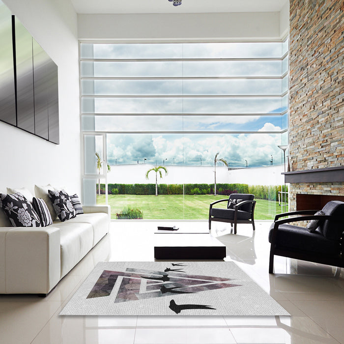 Square Patterned Off-White Novelty Rug in a Living Room, pat531