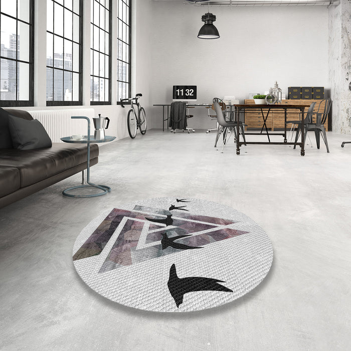 Round Patterned Off-White Novelty Rug in a Office, pat531