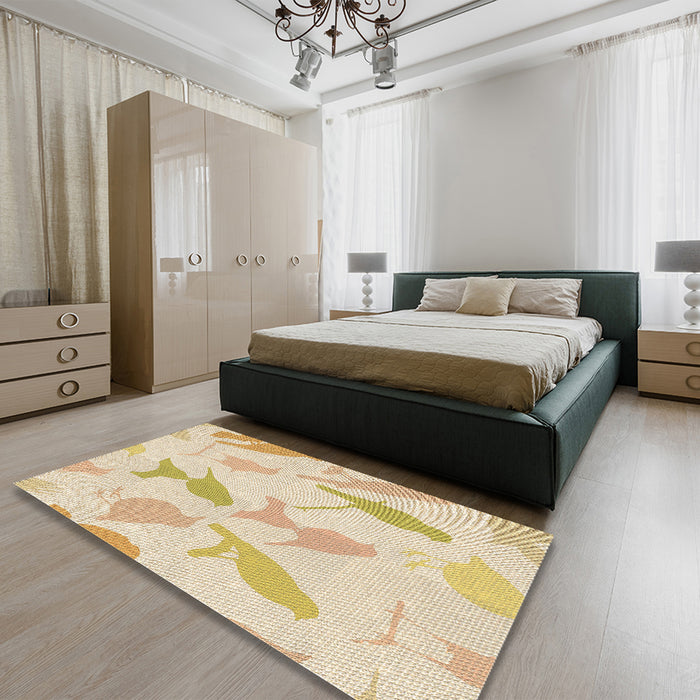 Round Machine Washable Transitional Golden Blonde Gold Rug in a Office, wshpat532brn