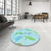 Round Patterned Medium Turquoise Green Rug in a Office, pat532lblu