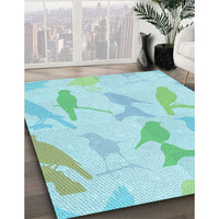 Patterned Medium Turquoise Green Rug, pat532lblu