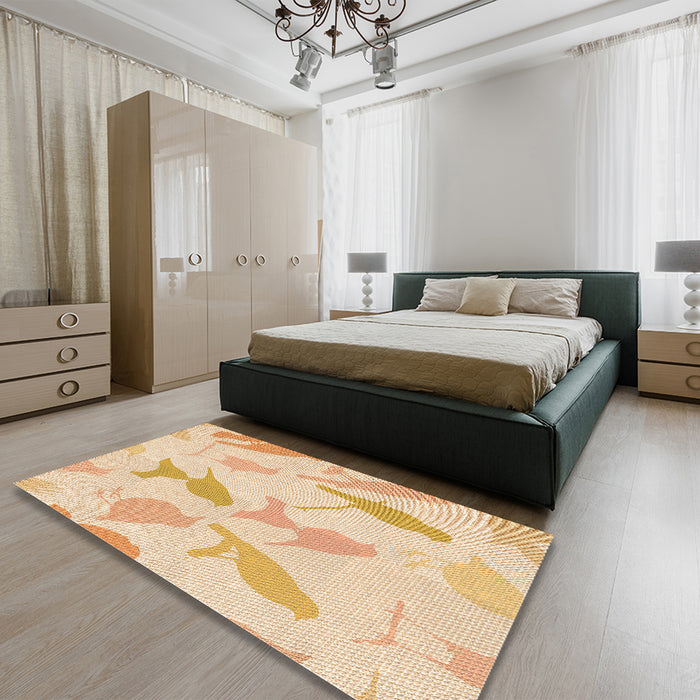 Patterned Golden Blonde Gold Rug in a Bedroom, pat532org