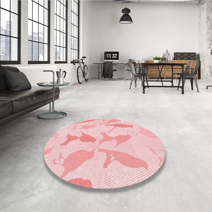 Round Patterned Pastel Red Pink Rug in a Office, pat532rd