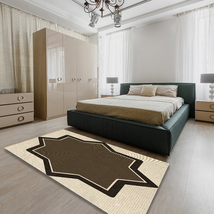 Round Machine Washable Transitional Bakers Brown Rug in a Office, wshpat533brn