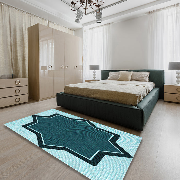 Patterned Medium Teal Green Rug in a Bedroom, pat533lblu