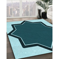 Patterned Medium Teal Green Rug, pat533lblu