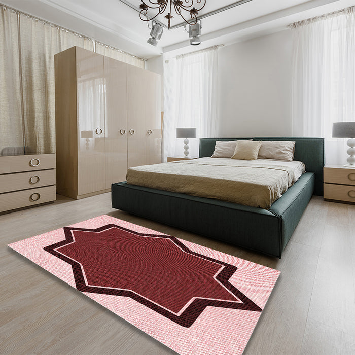 Patterned Pastel Pink Rug in a Bedroom, pat533rd