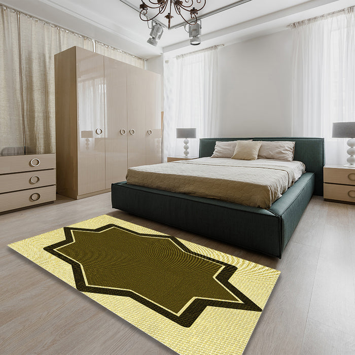 Patterned Bakers Brown Rug in a Bedroom, pat533yw