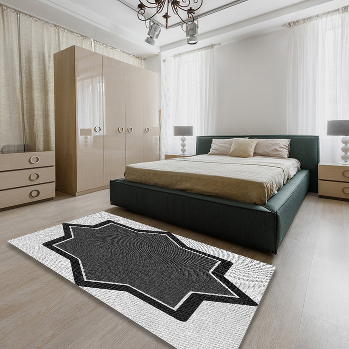Patterned Charcoal Black Novelty Rug in a Bedroom, pat533