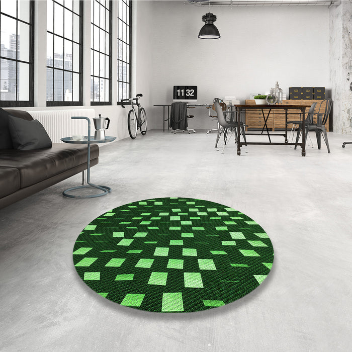 Round Patterned Dark Forest Green Rug in a Office, pat534grn