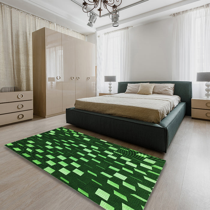 Patterned Dark Forest Green Rug in a Bedroom, pat534grn