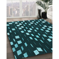 Patterned Deep Teal Green Rug, pat534lblu