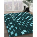 Patterned Deep Teal Green Rug in Family Room, pat534lblu