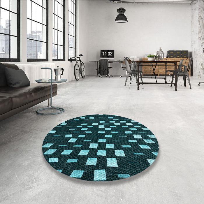 Round Patterned Deep Teal Green Rug in a Office, pat534lblu