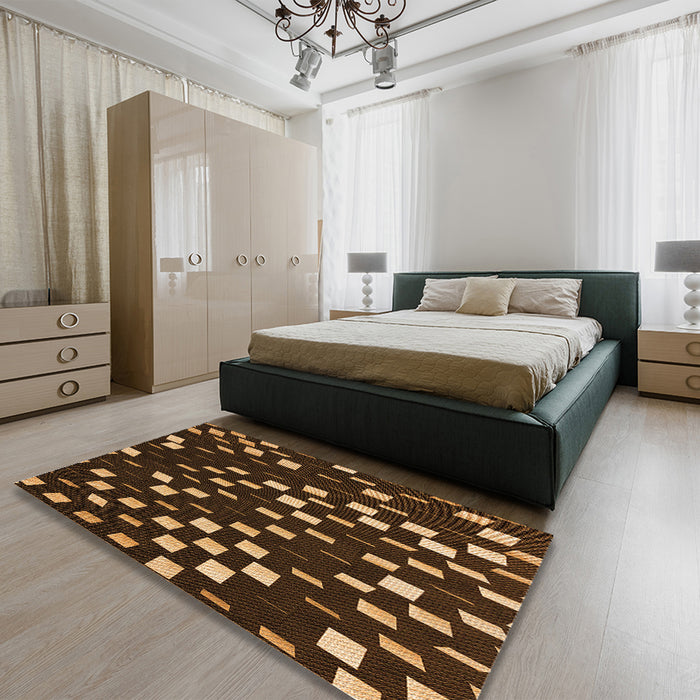 Patterned Light Brown Rug in a Bedroom, pat534org