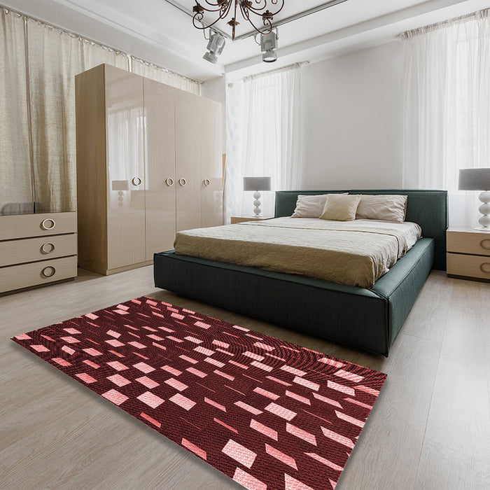 Patterned Red Rug in a Bedroom, pat534rd