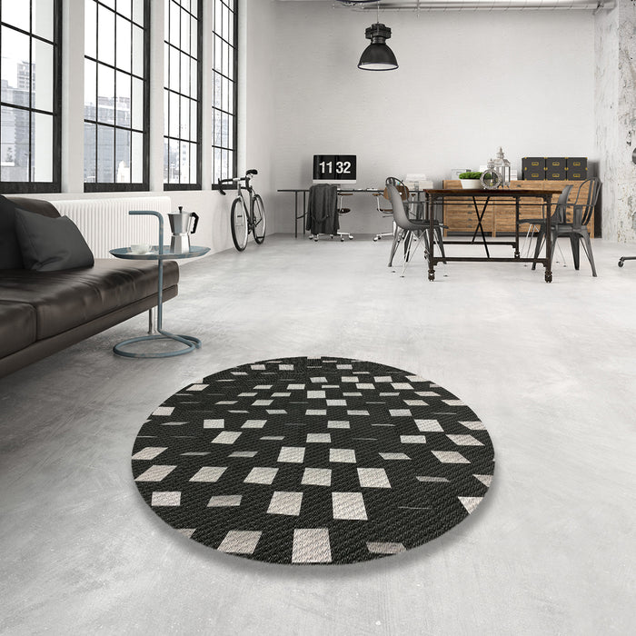 Round Patterned Black Novelty Rug in a Office, pat534