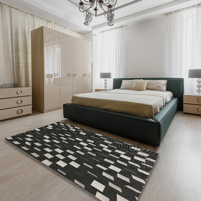 Patterned Black Novelty Rug in a Bedroom, pat534