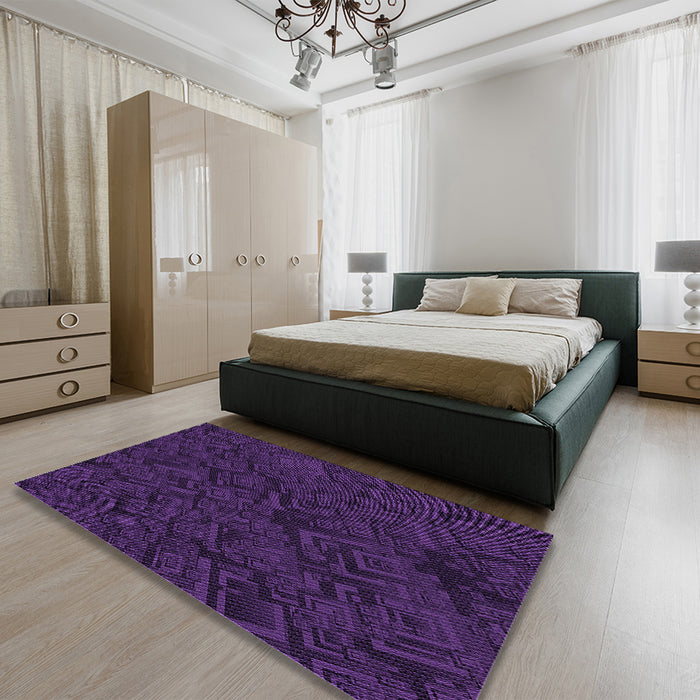 Patterned Deep Purple Rug in a Bedroom, pat535pur
