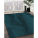 Machine Washable Transitional Teal Green Rug in a Family Room, wshpat536lblu