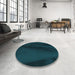 Round Patterned Teal Green Rug in a Office, pat536lblu