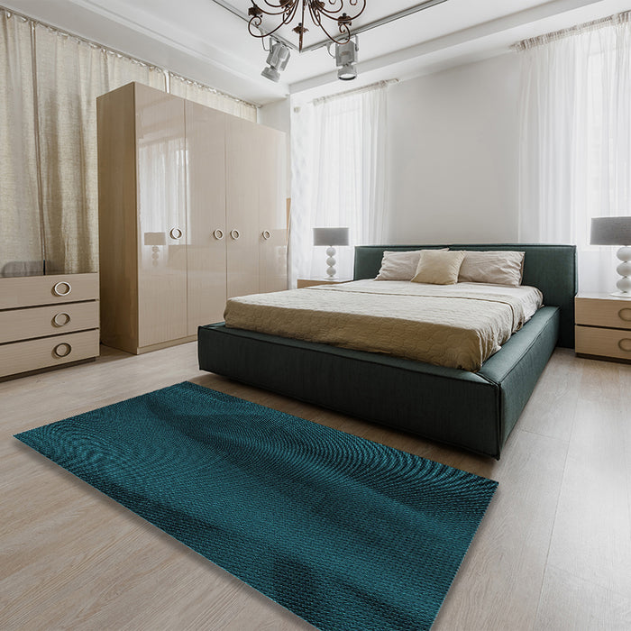 Round Machine Washable Transitional Teal Green Rug in a Office, wshpat536lblu