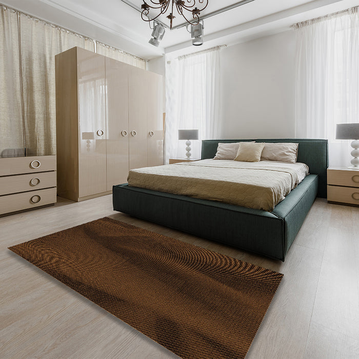 Patterned Dark Bronze Brown Rug in a Bedroom, pat536org