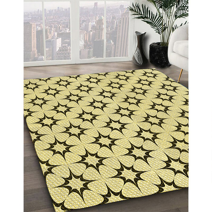Patterned Sun Yellow Rug in Family Room, pat538yw