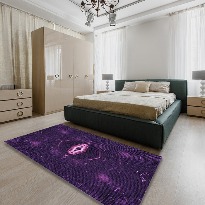 Patterned Deep Purple Rug in a Bedroom, pat539pur