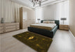 Patterned Dark Bronze Brown Rug in a Bedroom, pat539yw