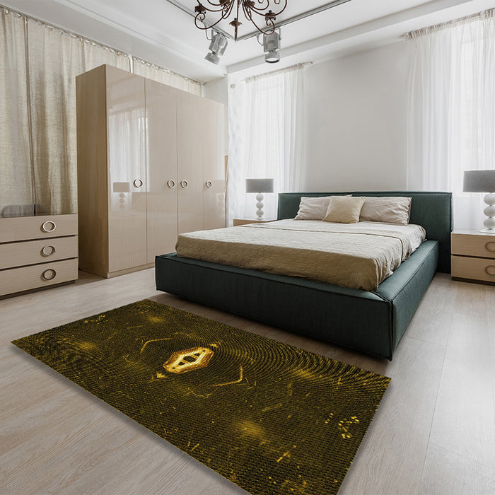 Patterned Dark Bronze Brown Rug in a Bedroom, pat539yw