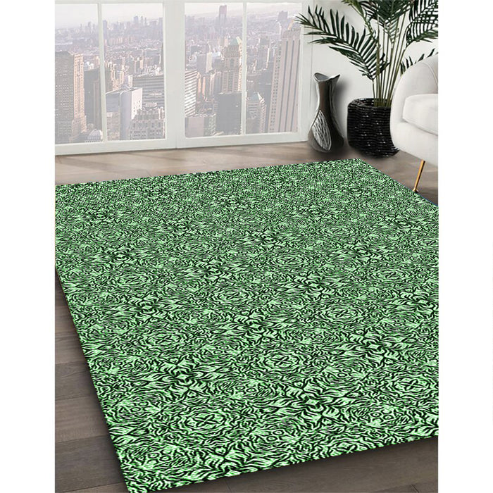 Machine Washable Transitional Deep Emerald Green Rug in a Family Room, wshpat542grn