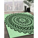 Patterned Dark Forest Green Rug in Family Room, pat543grn