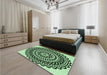 Patterned Dark Forest Green Rug in a Bedroom, pat543grn