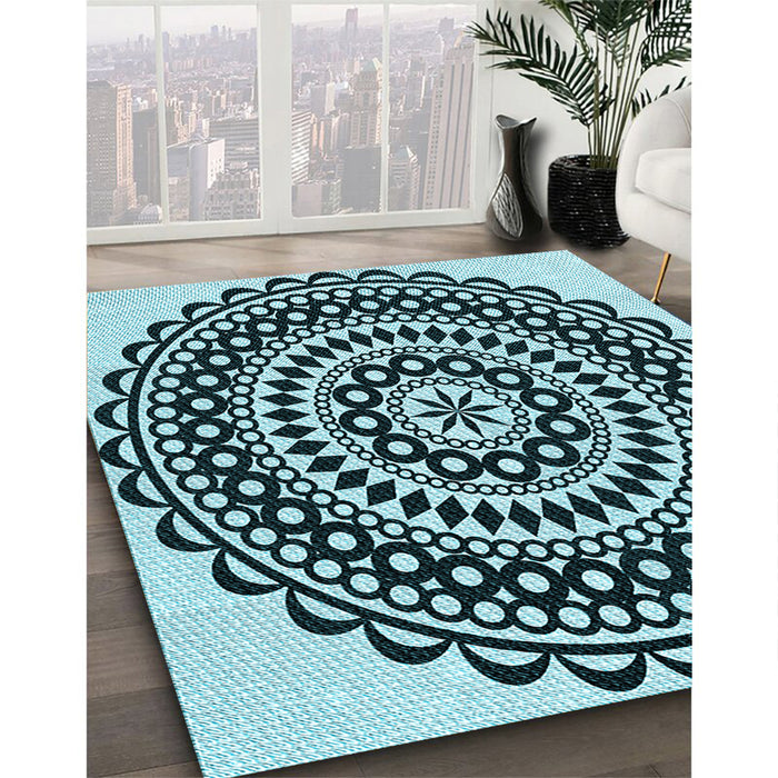 Machine Washable Transitional Deep-Sea Blue Rug in a Family Room, wshpat543lblu