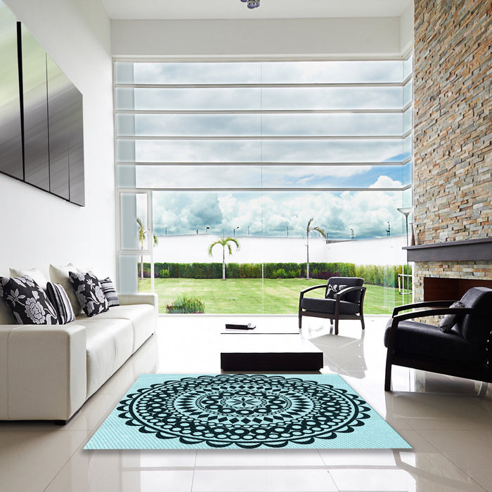 Machine Washable Transitional Deep-Sea Blue Rug in a Kitchen, wshpat543lblu