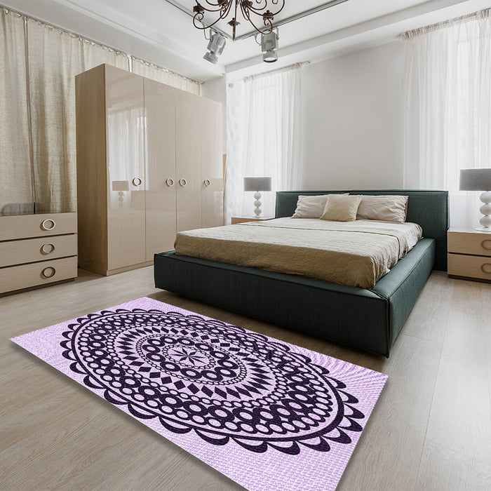 Round Machine Washable Transitional Blossom Pink Rug in a Office, wshpat543pur