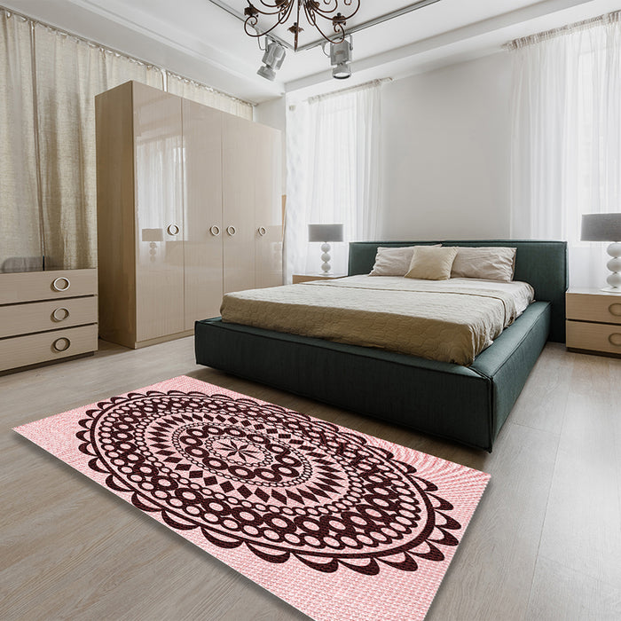 Patterned Pink Rug in a Bedroom, pat543rd