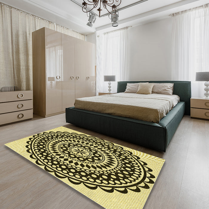 Patterned Milk Chocolate Brown Rug in a Bedroom, pat543yw
