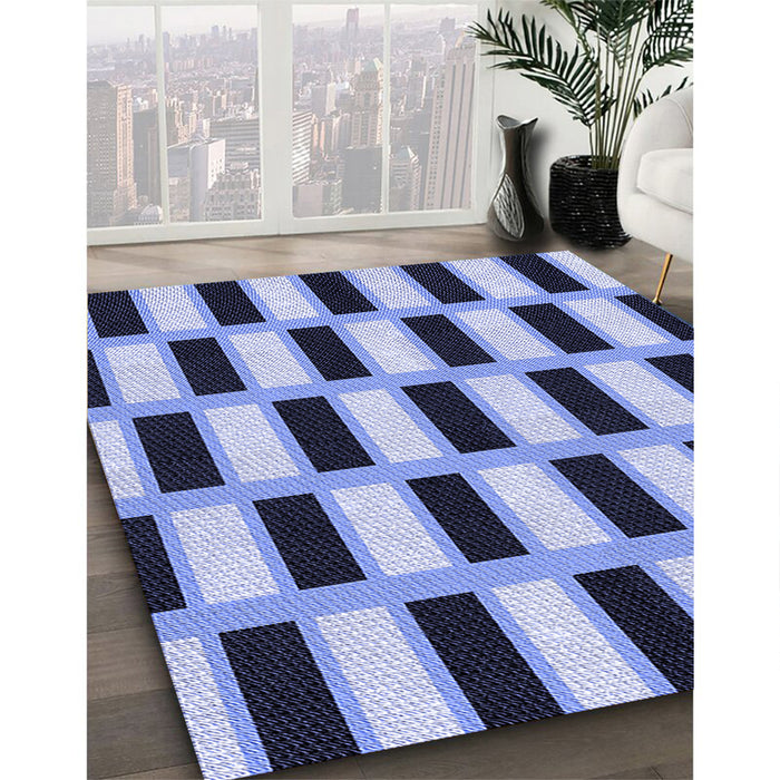 Patterned Blue Rug in Family Room, pat544blu