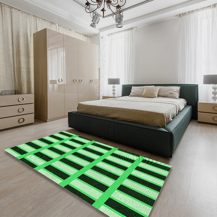Round Machine Washable Transitional Green Rug in a Office, wshpat544grn