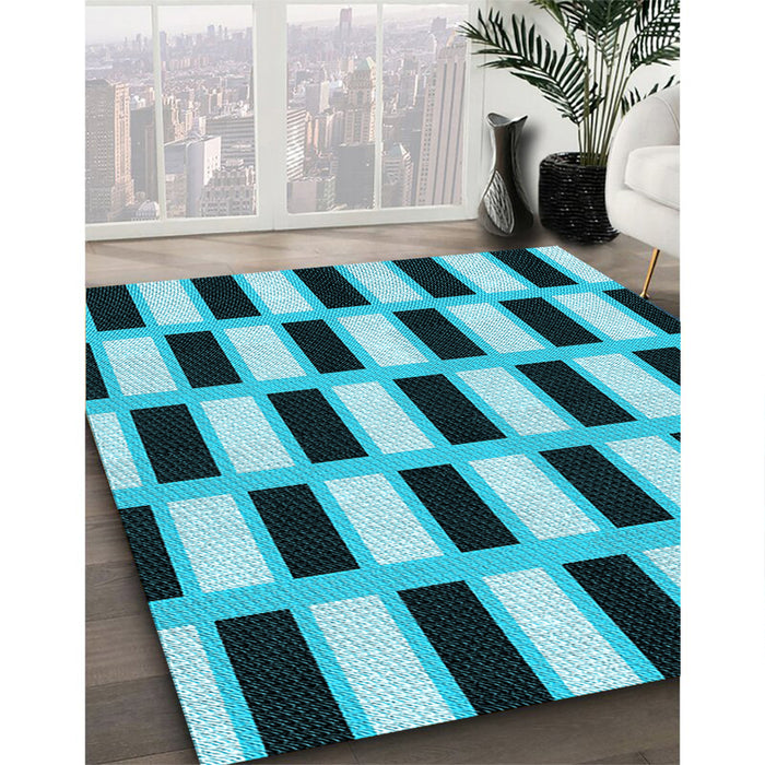 Machine Washable Transitional Medium Teal Green Rug in a Family Room, wshpat544lblu