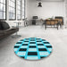 Round Patterned Medium Teal Green Rug in a Office, pat544lblu