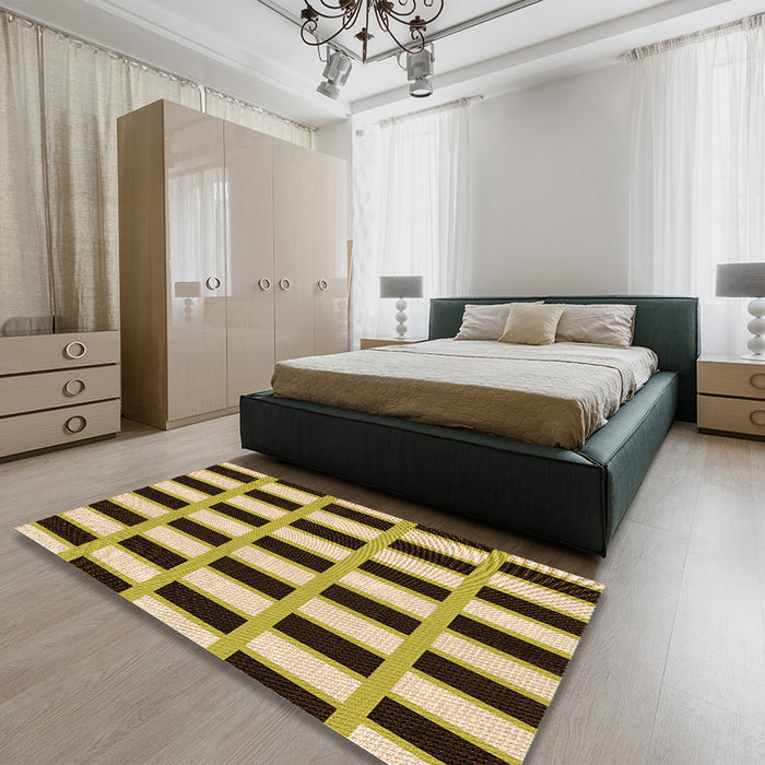 Patterned Mustard Yellow Rug in a Bedroom, pat544org