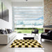 Square Patterned Mustard Yellow Rug in a Living Room, pat544org