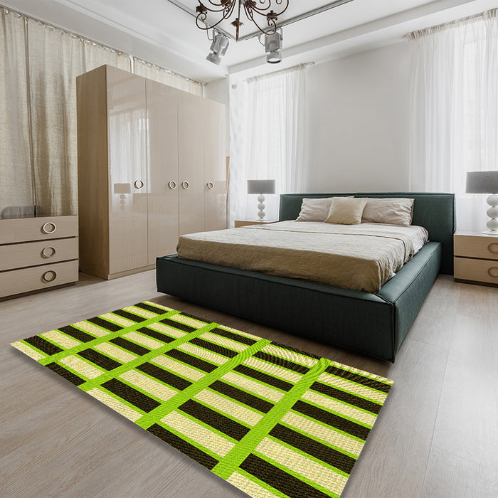 Patterned Green Yellow Green Rug in a Bedroom, pat544yw