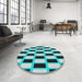 Round Patterned Blue Zircon Blue Novelty Rug in a Office, pat544