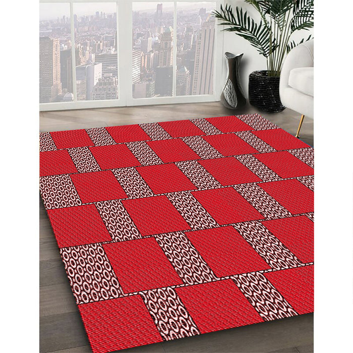 Patterned Red Rug in Family Room, pat545rd